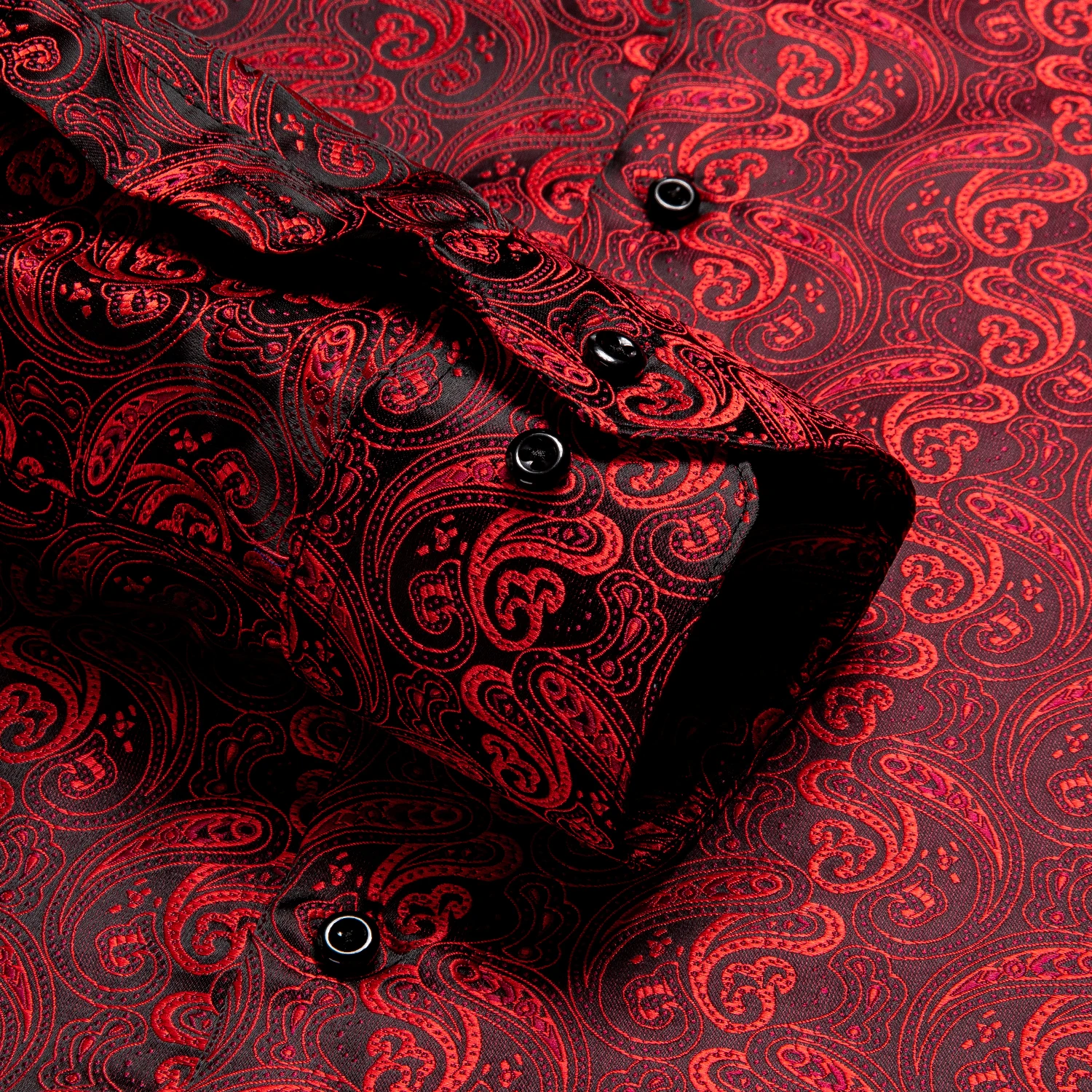 Hi-Tie Red Silk Mens Shirts Classic Paisley Lapel Long Sleeve Slim Fit High Quality Spring Autumn Shirt Male Business Party Gift