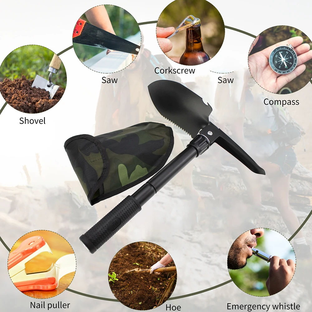 Outdoor Garden Shovel Kit Folding Camping Spade Portable Weeding Pick Emergency Garden Outdoor Garden Shovel Tool Multitool 3