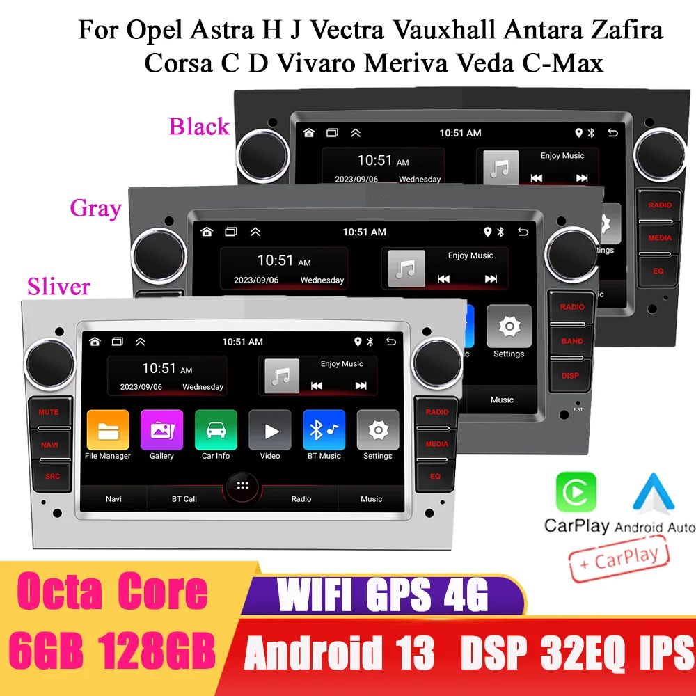 7-inch Android 13 Octa Core Car Stereo Mirrorlink Carplay Wifi GPS 4G DSP 32EQ Car Radio for Opel Astra H J Vectra car radio