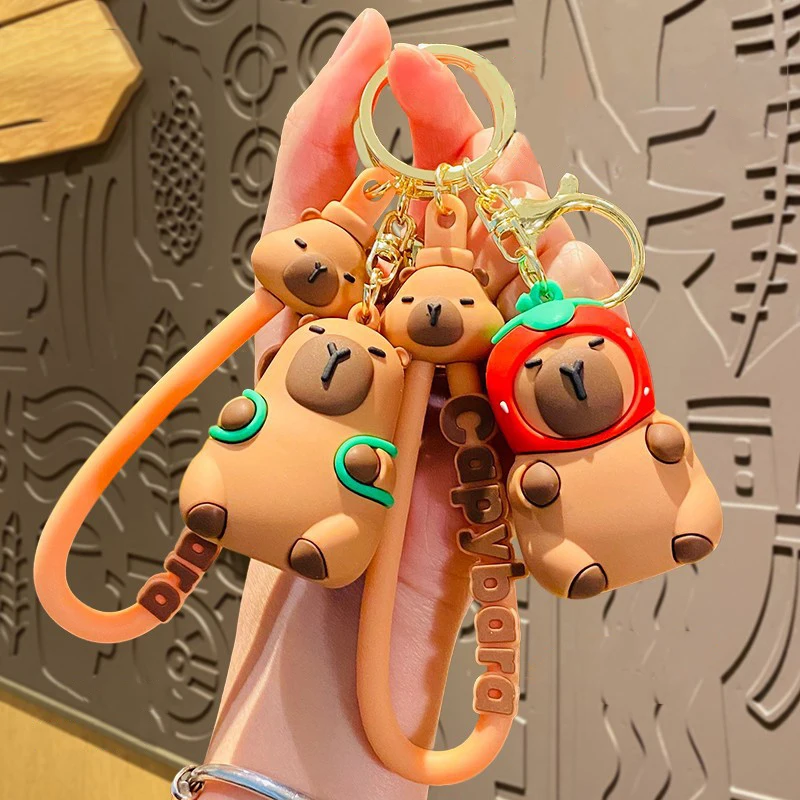 귀여운 만화 카피바라 장난감 키체인, 애니메이션 펜던트 키체인, 달콤한 카와이 키체인, 여성용 자동차 만화 키링, 소녀 생일 선물 