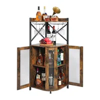 Corner Bar Cabinet with Glass Holder,Industrial Wine Cabinet with Mesh Door,4-Tier Wine Cabinet with Open Shelf for Wine Storage 6