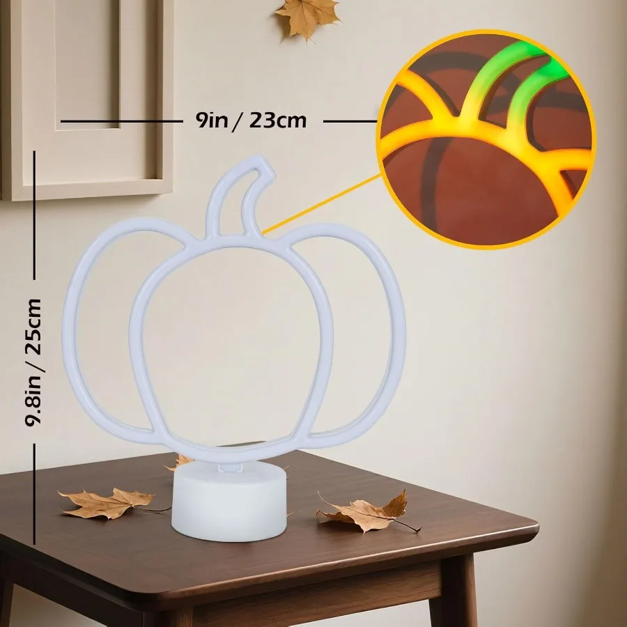 2 Pieces Pumpkin Neon Sign with Base for Fall and Halloween Decor Battery Operated LED Lights for Autumn Table Centerpiece Cute