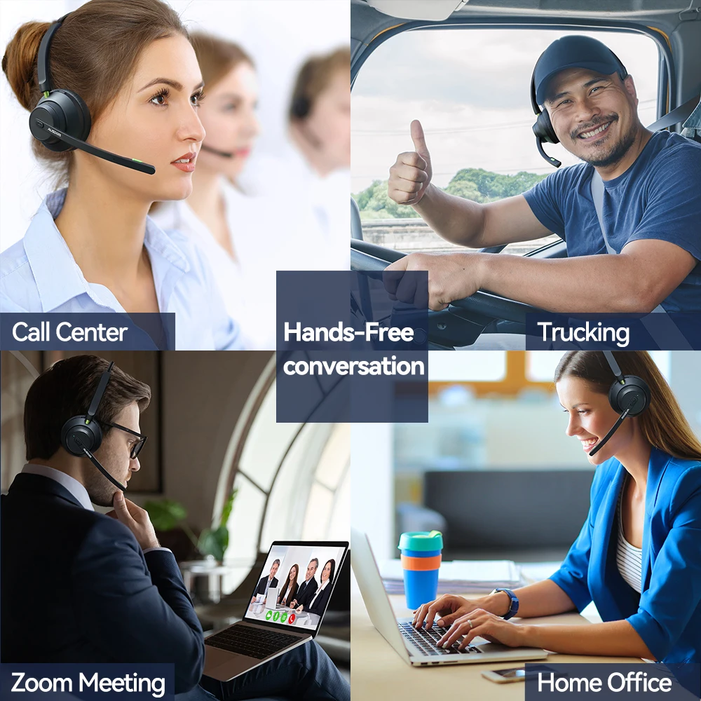 Ausdom A2301 V5.1 uc Fone de Ouvido sem Fio do Escritório de Redução de Ruído Mic 50hrs Talktime Telefone Driver Fones de Ouvido para Call Center - Imagem 2