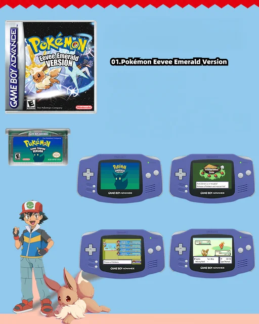 New Pokemon Nostalgia GBA Game Cards Eevee Emerald Stone