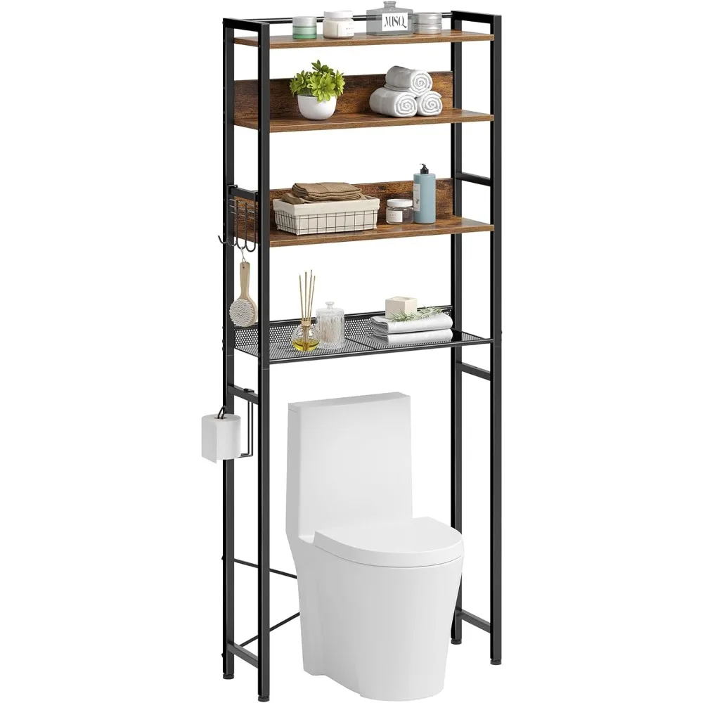 Rolanstar Over The Toilet Storage 4-Tier Wooden Bathroom Space Saver with Hooks Freestanding Bathroom Organizer bathroom furniture
