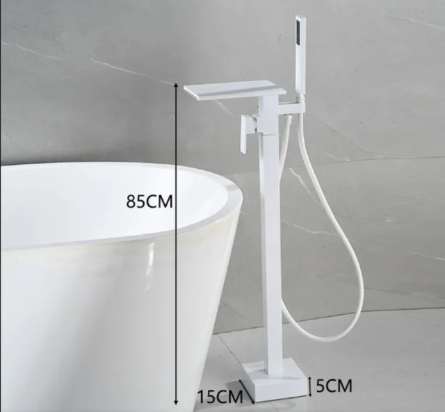 ก๊อกน้ำอ่างอาบน้ำแบบตั้งพื้นสีขาวติดผนังก๊อกผสมน้ำร้อนน้ำเย็น 6