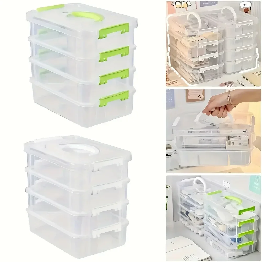 4-Layer Stackable Transparent Plastic Storage Box with Lid, Partitioned Drawer Storage Box, Detachable into 4 Individual Boxes
