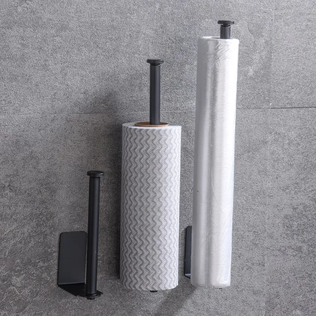 Porte-serviettes en papier de cuisine en acier au carbone, sans poinçon, étagère en papier, porte-rouleau de papier domestique, support de rangement de chiffon en plastique 2