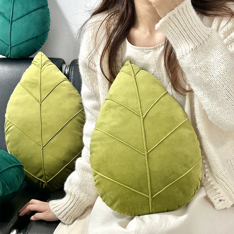 1pc Green Decorations Leaf Shaped Pillows Nordic Style Minimalist Living Room Sofas Headboard Cushions New Year's Gifts