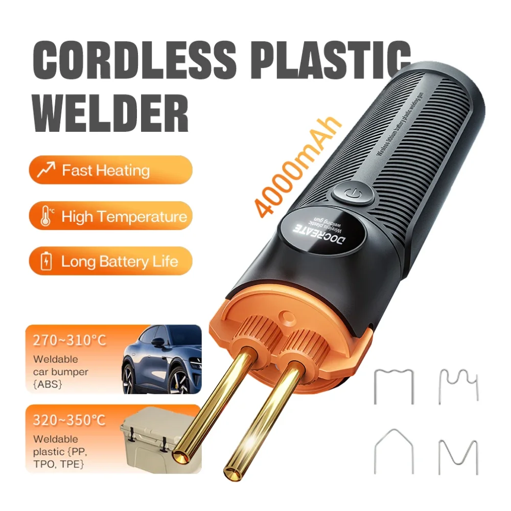 플라스틱 용접기 PW35 (4가지 스테이플러 타입, 4000mAh 배터리, USB 충전식) - 자동차 범퍼, 카약 및 플라스틱 제품 수리용
