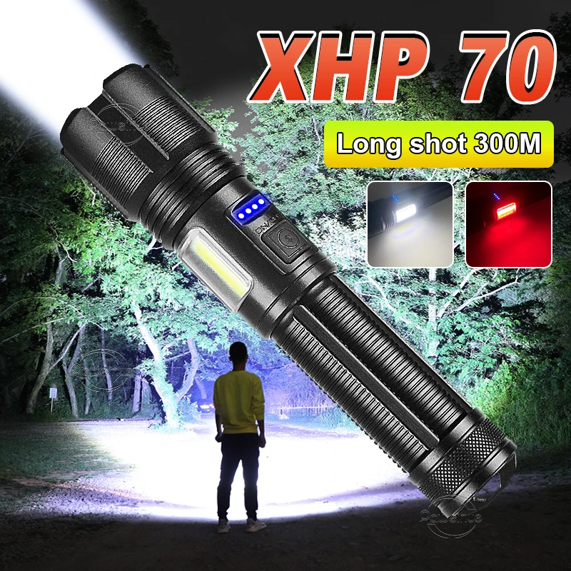 Linterna LED alta potencia XHP70, linterna luz de Flash más potente 18650 IPX6, impermeable, lámparas de mano con zoom| | - AliExpress