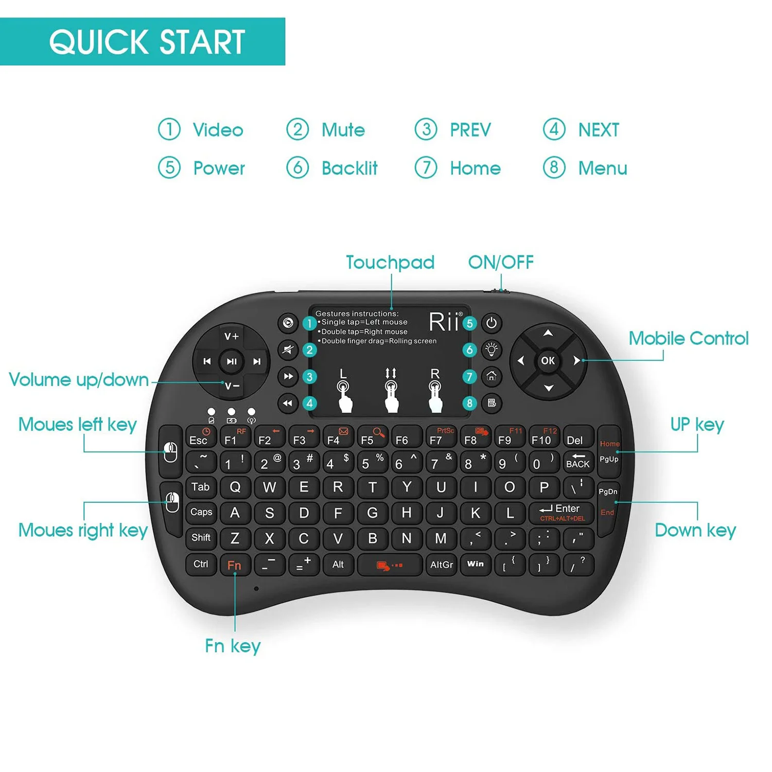 Rii i8 Mais Mini Teclado sem Fio 2.4ghz Teclado sem Fio com Touchpad para Android tv Boxpc Laptop Smart Tvhtpc - Imagem 6