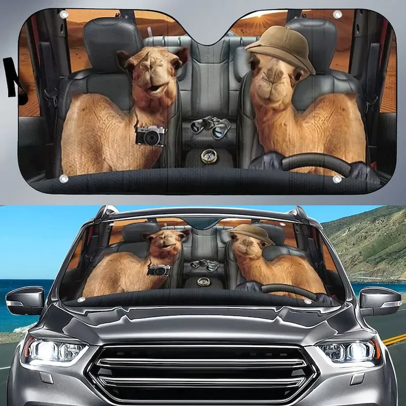 

Lovely Animal Lover Car Sunshade Camel On Top Driving Perfect Gifts Windshield Sunshade Oxford Cloth