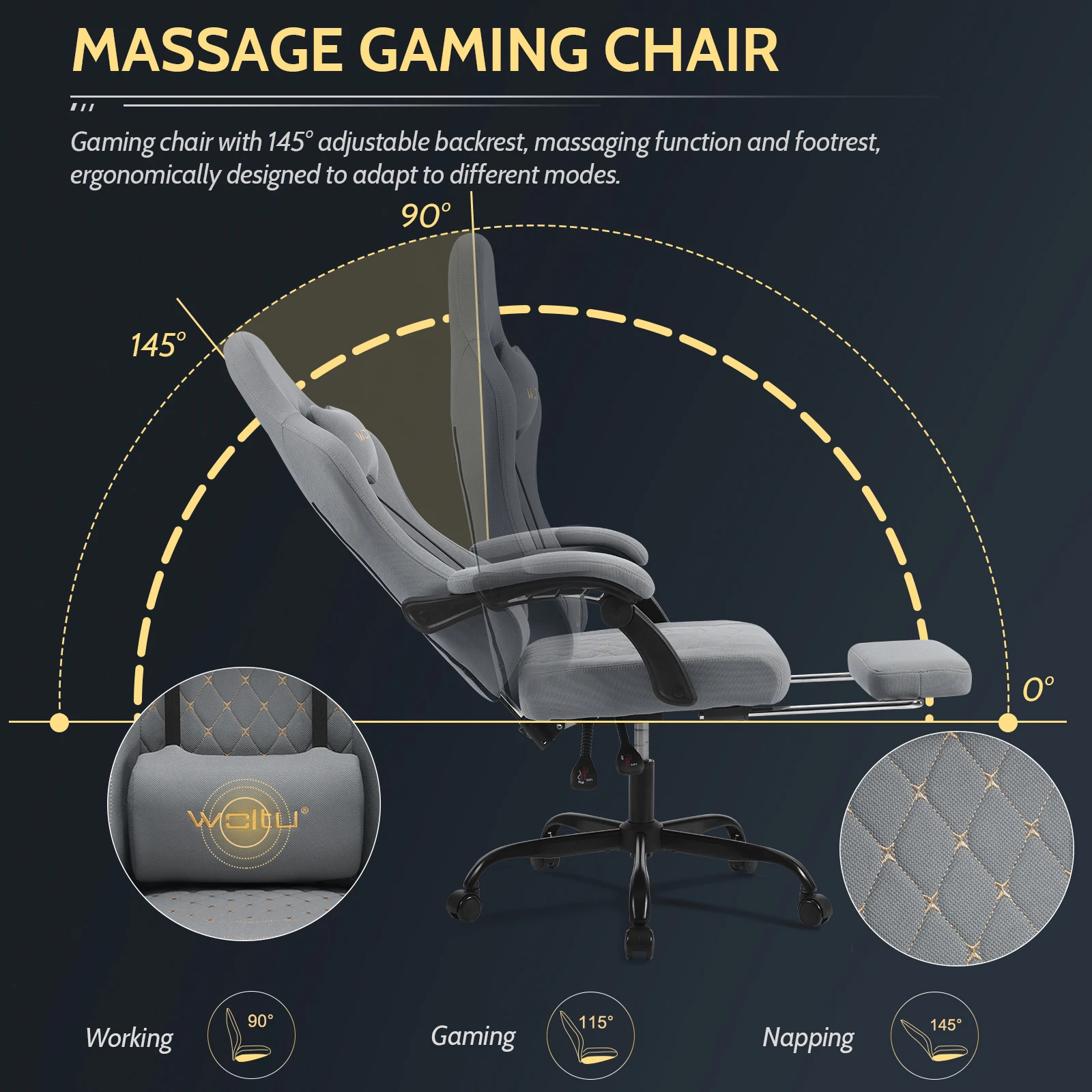 WOLTU Drehbarer Computerstuhl, ergonomischer PC-Gaming-Stuhl mit Massagefunktion, Taschenfederkissen, Fußstütze für Büro und Zuhause – Detail 25