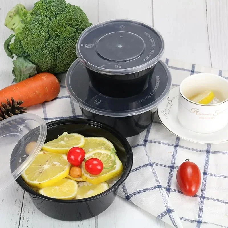 Disposable Lunch Box Black Thickened Food Packaging Box Heatable Plastic Takeout Packaging Fruit Salad Lunch Preservation Box 4
