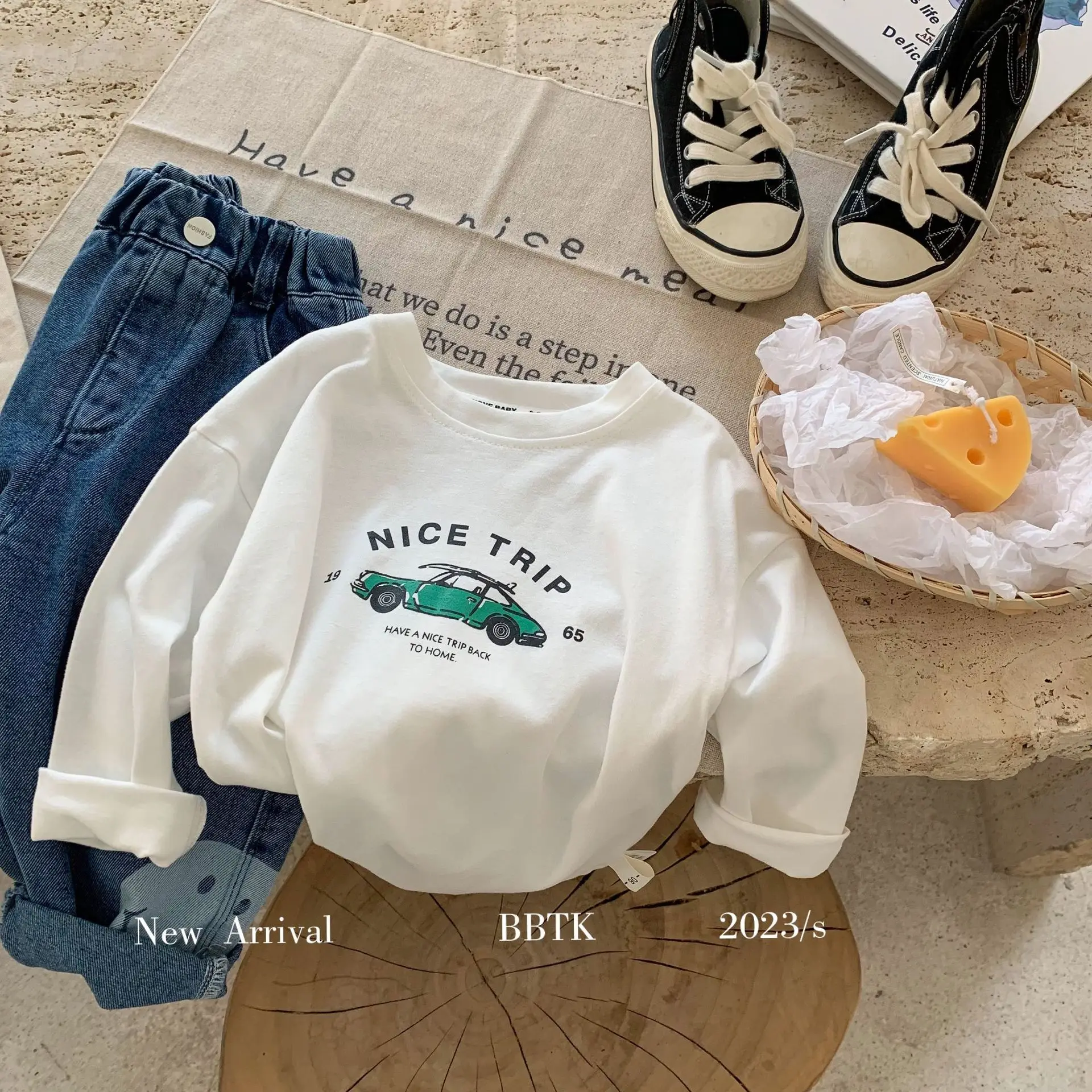 

Korean Ins Autumn Spring New Kid Girls Shirt Letter Pattern Pring Round Neck Simple Baby Girls Tops Soft Children Girls Pullover