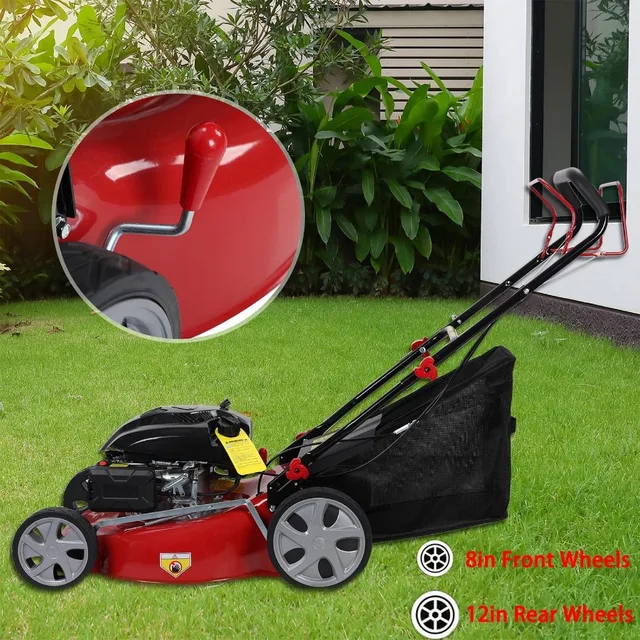 Self-Propelled Gas Lawn Mower with 141cc 4-Stroke Engine 20-Inch Blade Walk-Behind Design 50L Grass Collection Bag Large Wheels 5