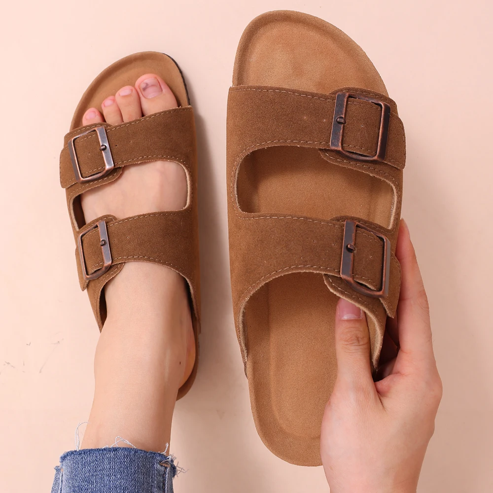 Evshine dam kork strand sandaler med dubbelt spänne halkfria_voghion.com