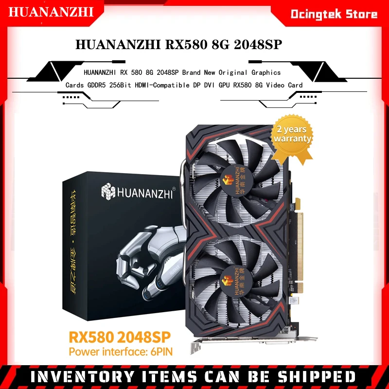 

HUANANZHI RX 580 8G 2048SP Brand New Original Graphics Cards GDDR5 256Bit HDMI-Compatible DP DVI GPU RX580 8G Video Card