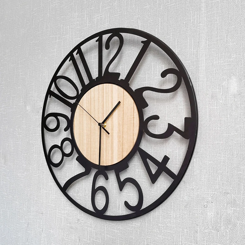 ZGXTM Modern Minimalist Creative Iron Wood Roman Wall Clock 16 Inch Living Room Wrought Iron Decorative Wall Clocks