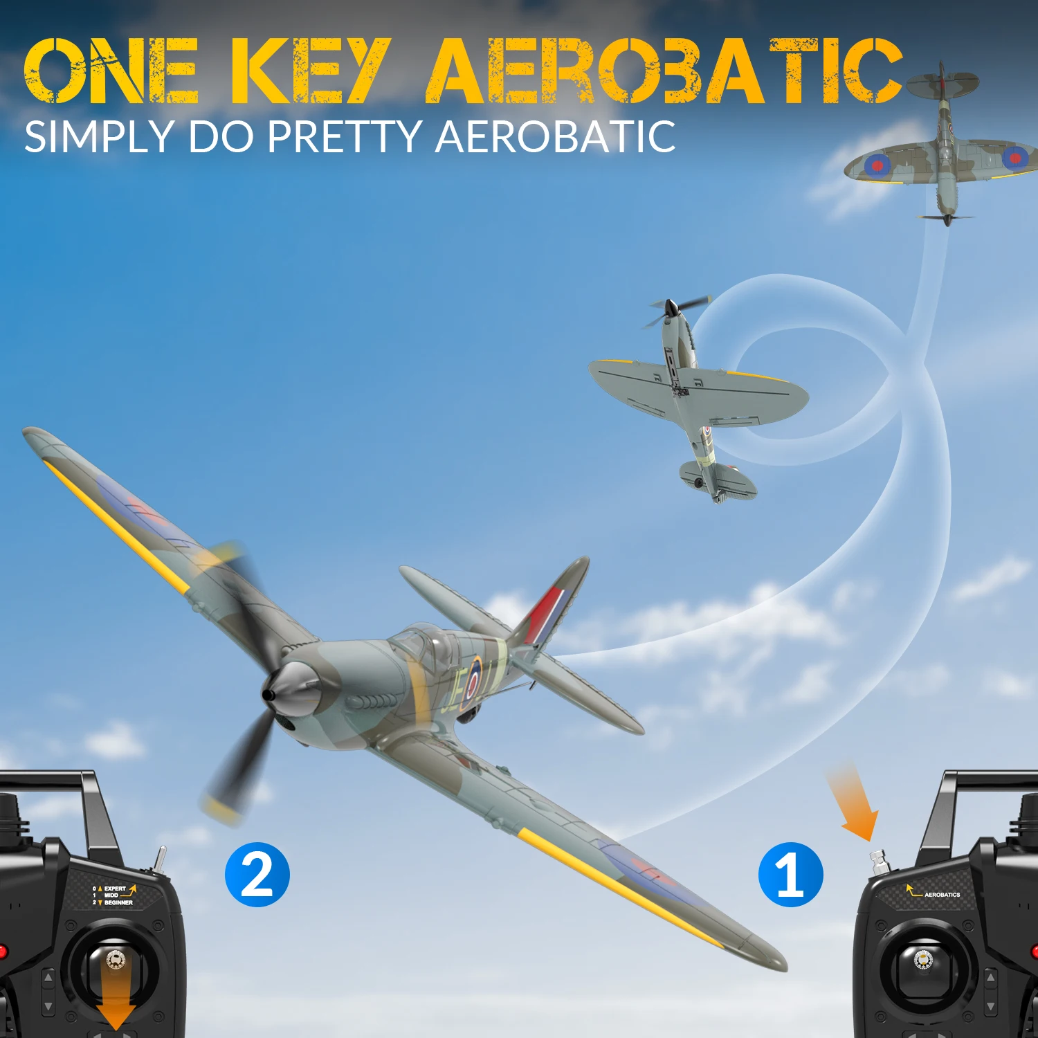 Volantex rc 761-12  Spitfire Fighter 400mm Wing Span 2.4G Remote Control Aircraft RTF One Stunt Gift XPILOT STABILIZATION SYSTEM 6