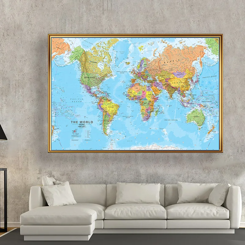 150*100cm World Map Detailed Wall Poster Clear Printed Canvas Painting Decorative Hanging Picture Office Home School Supplies world map poster