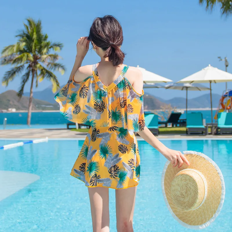 Hot Springs Swimsuit Split Flowers Style Swimsuit Two-piece Set Plus Size Skirt-style Boxer Shorts Slimming Seaside Vacation