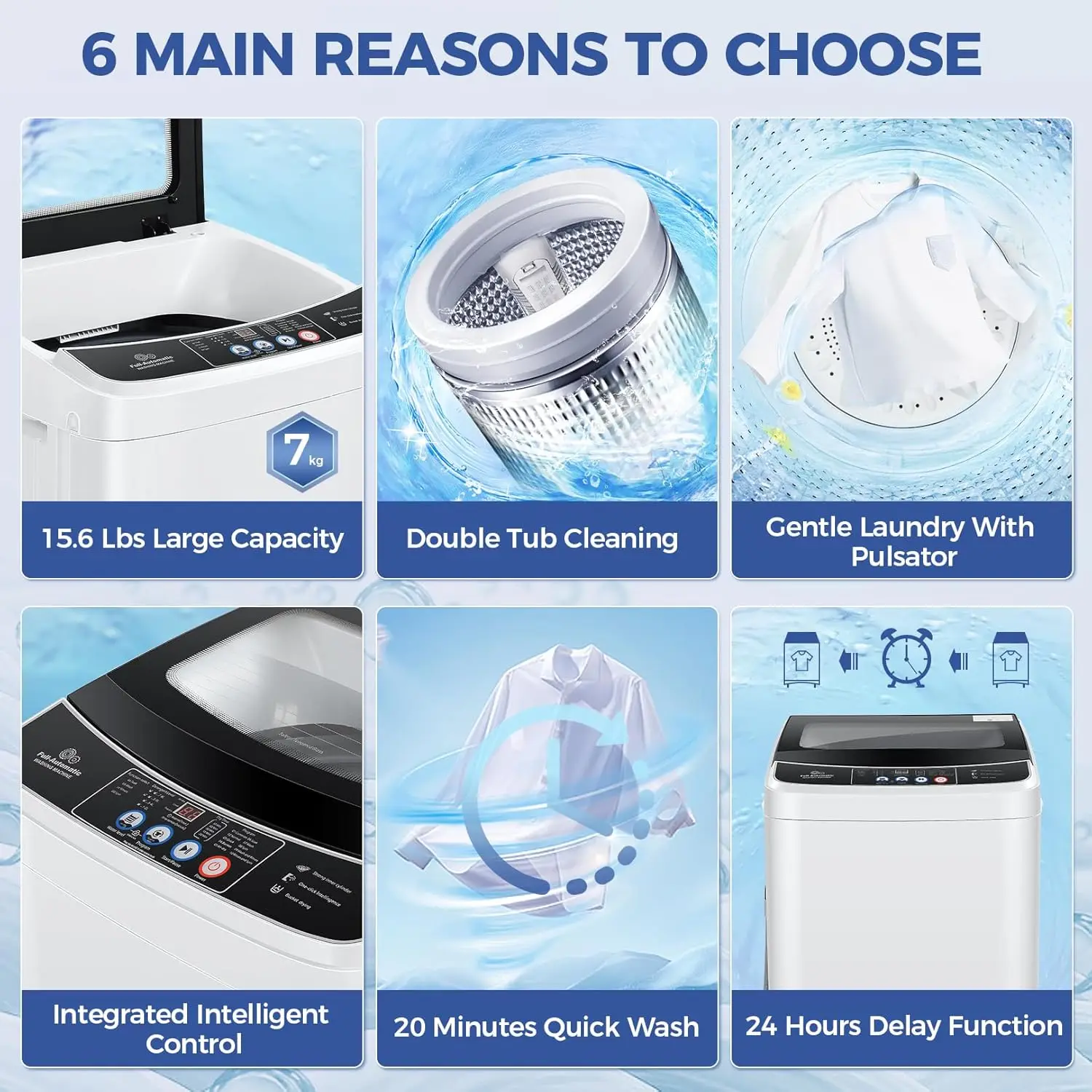 Portable Washing Machine 15.6Lbs Capacity 2.1 Cu.ft Portable Washer and Dryer Combo with 10 Programs and 8 Water Level