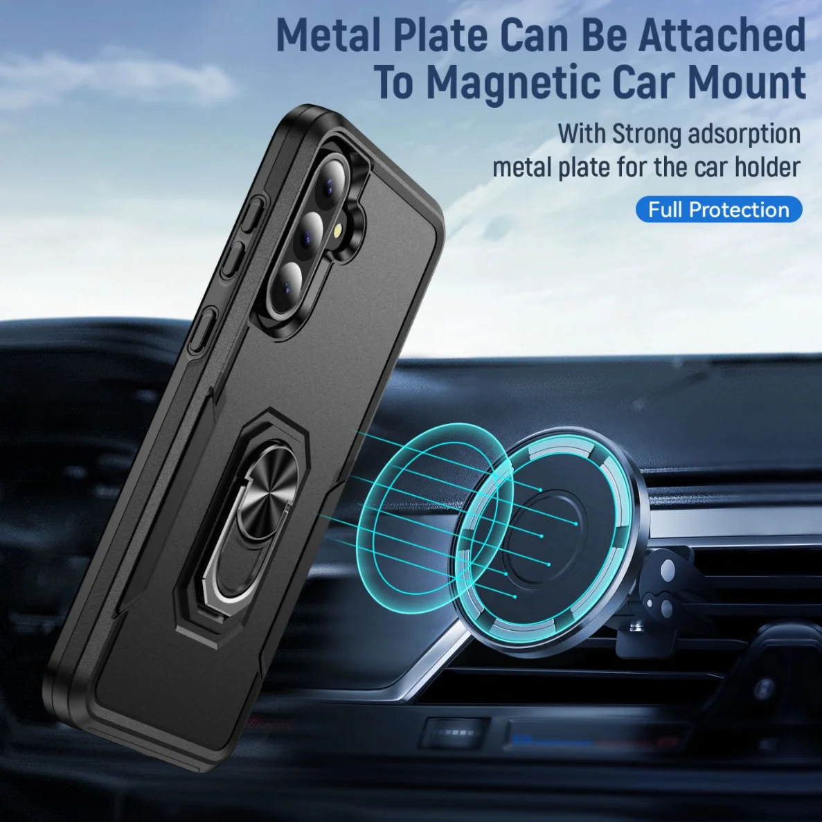 Rugged Military Armor Ring Bracket Phone Case - Dual Layer Shockproof Protection Cover