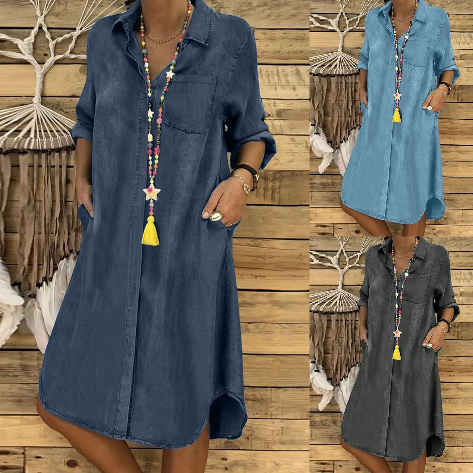 Women Lace Trim Denim Shirt Dresses Half Sleeve Distressed Jean Dress  Button Down Casual Side Slit Tunic Tops Blue at Amazon Women's Clothing  store