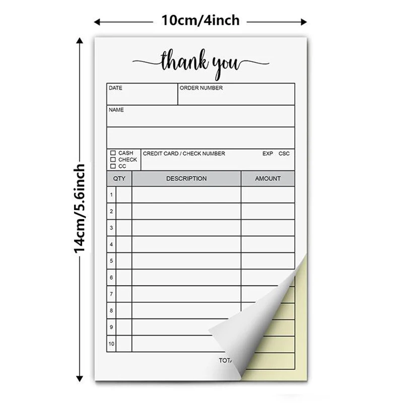 Receipt Book with Carbonless Paper - Thank You Sales Order Invoice for Small Businesses (50 White/Yellow Sets)