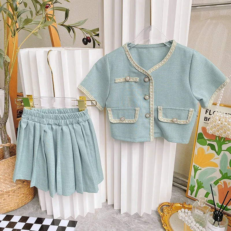 

Girls Summer Clothing Set Girls Korean Clothing Toddler Girl Short Sleeve Shirt + Skirt 2pcs Suits Fashion Kids Girls Clothes