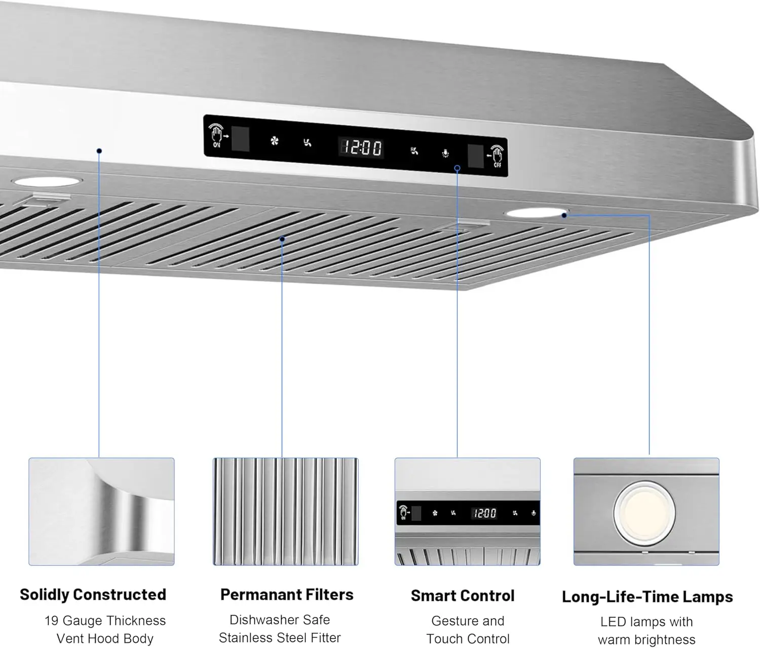 Range Hood 30 Inch 900CFM Under Cabinet Range Hood Kitchen Vent Stainless Steel Kitchen Stove Vent for Ducted