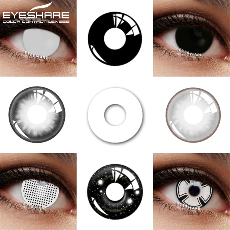 EYESHARE Halloween Black & White Cosplay Contact Lenses - Mesh Blind Effect