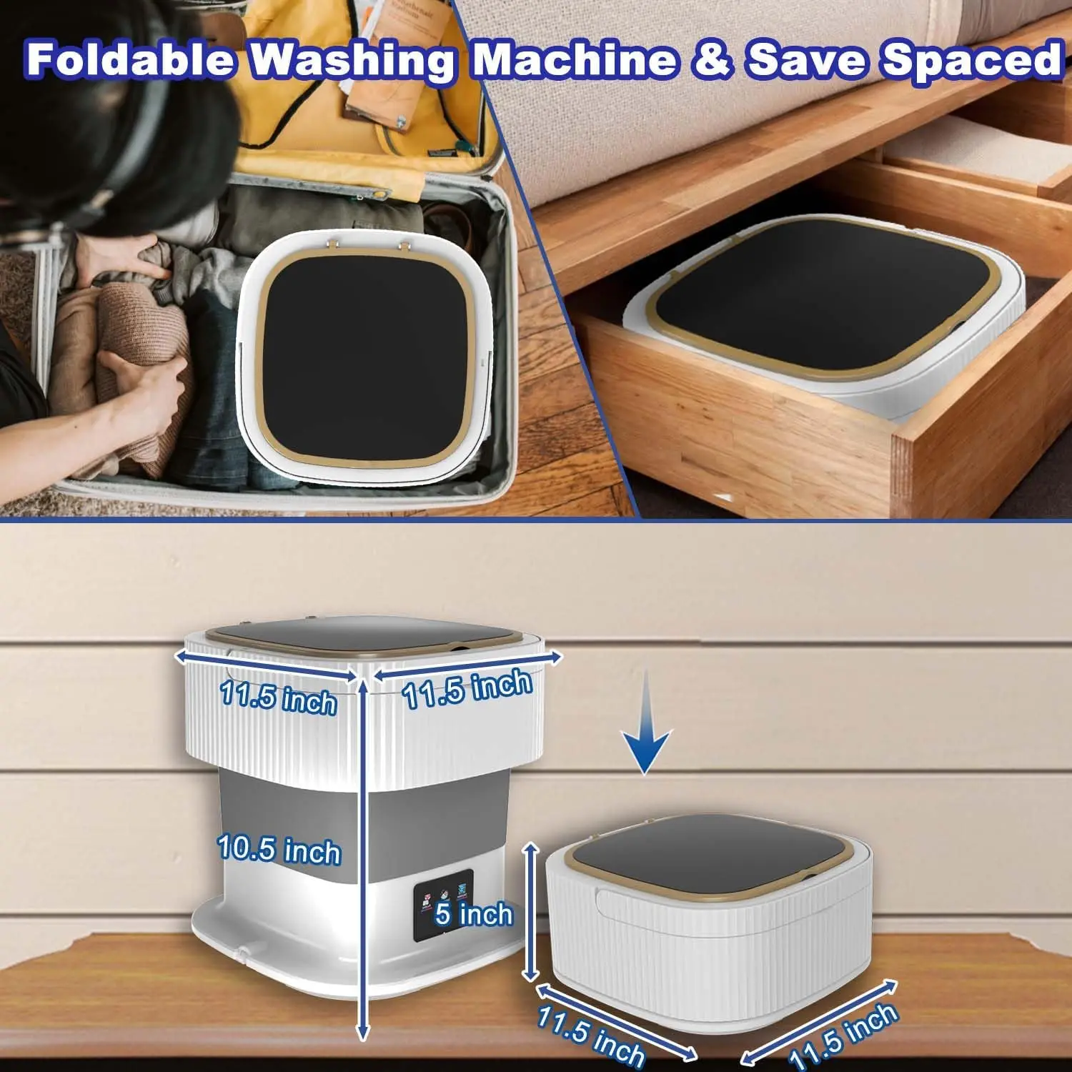 Compact Portable Washing Machine: 11L Small Fold Washer with Spin Dryer, Mini Foldable Clothes Washer, Ideal for Travel 4