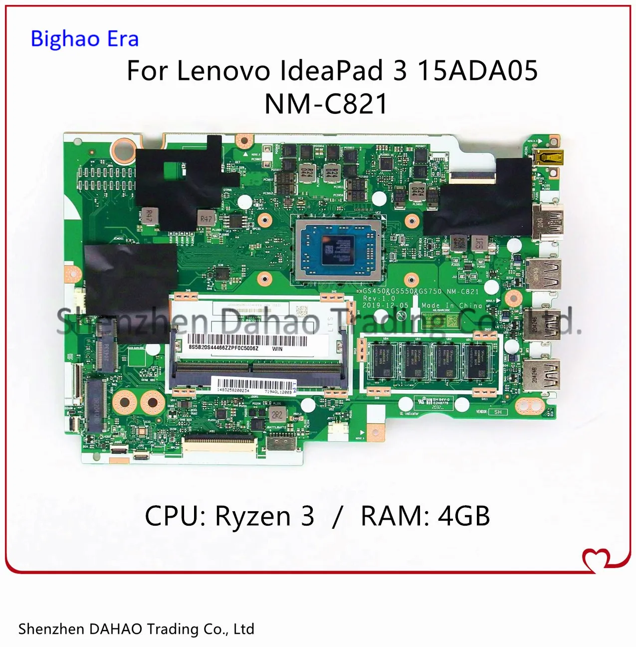 

5B20S44466 NM-C281 For Lenovo Ideapad 3 15ADA05 3-15ADA05 Laptop Motherboard With Ryzen3 R3-3050 CPU 4G-RAM 100% Fully Tested