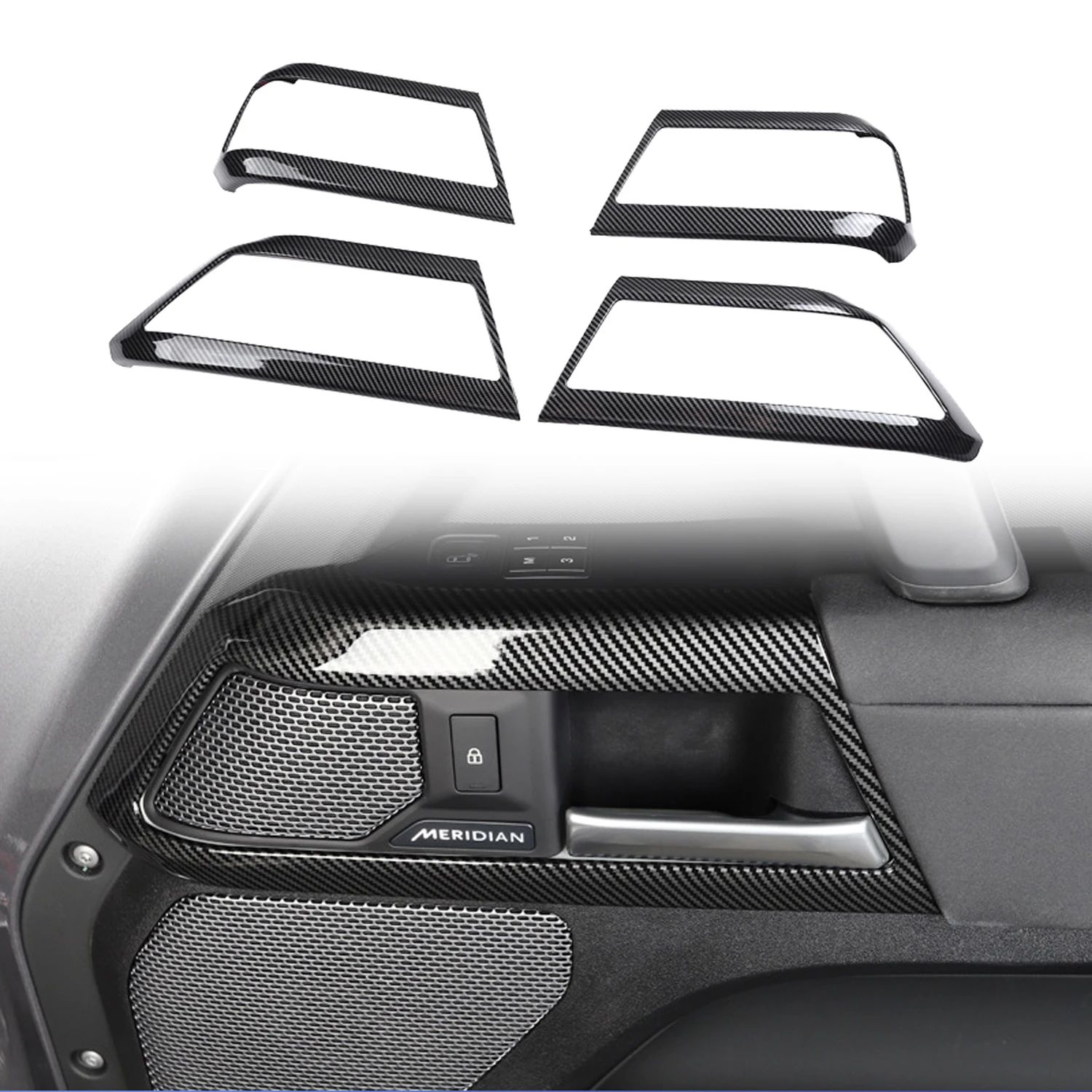 

for Land Rover Defender 90 110 2020-2023 Carbon Fiber Black Interior Door Handles Cover Trim ABS Plastic Car Accessories 1Set