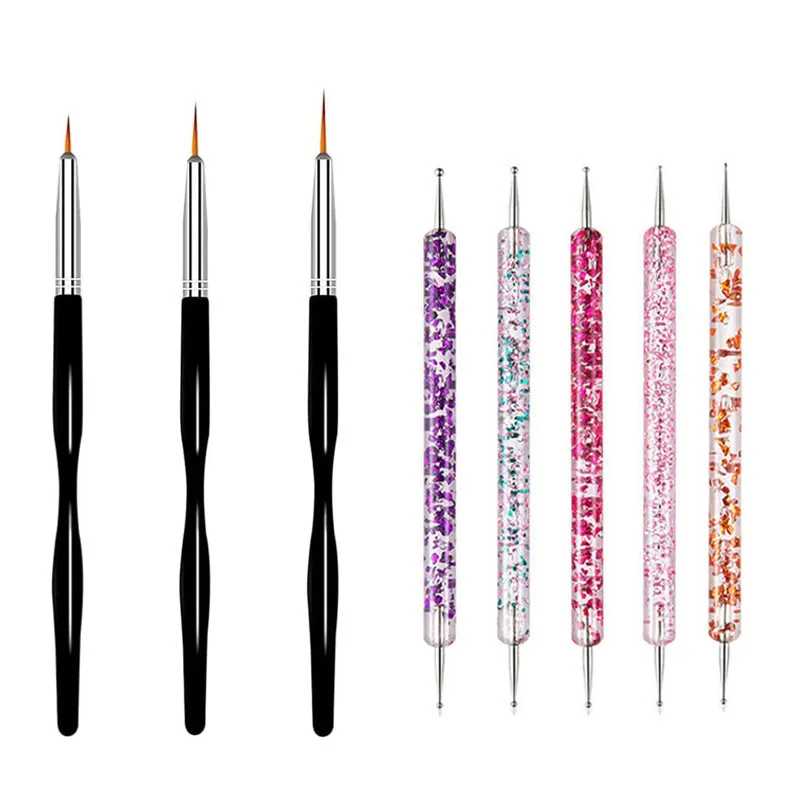 5/20Pcs Nail Art Brush Design Tip Painting Drawing Carving Dotting Pen FlatFan Liner Acrylic Gel UV Polish Manicure Tools 4