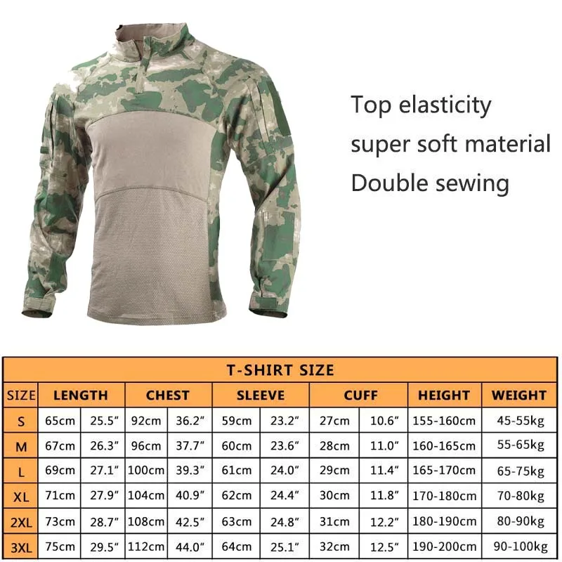 Tactical Shirt Combat Shirts Rapid Assault Long Sleeve Tactical Shirt Airsoft Clothing Camo T Shirt Zipper Hunting Clothing