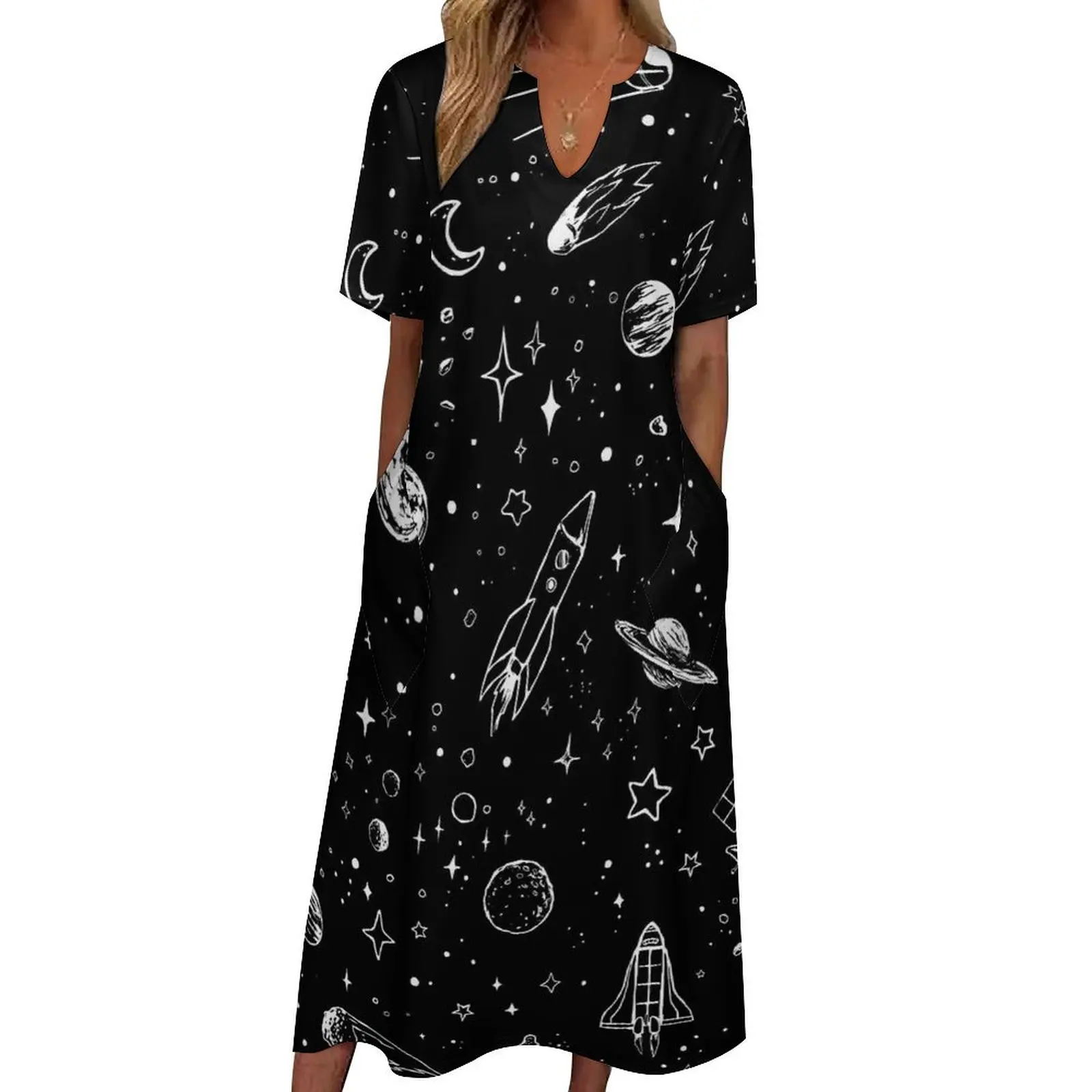 

Vintage Starry Night Dress Summer Space Print Streetwear Bohemia Long Dresses Womens Pattern Party Maxi Dress Big Size 4XL