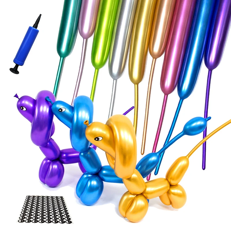

100Pcs Twist Long Metallic 260 Balloons for Twisting Animals Flower Birthday Wedding Party Decorations With Pump