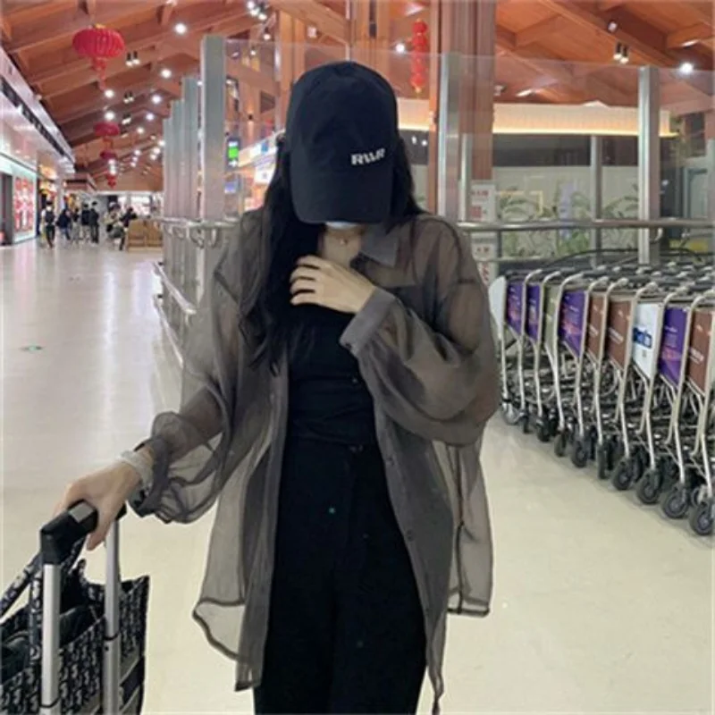 Bikini Cover Ups for Swimwear Women Sunscreen Clothing Cardigan Beach Wear Loose Semi-transparent Smock Chiffon Shirt Thin Coat