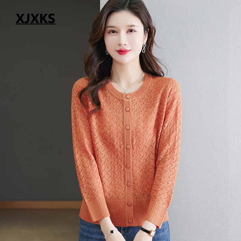

XJXKS 2023 Summer Autumn New Women's Thin Jumper Jacket High Quality Wool Knit Single-breasted Cardigan All-match