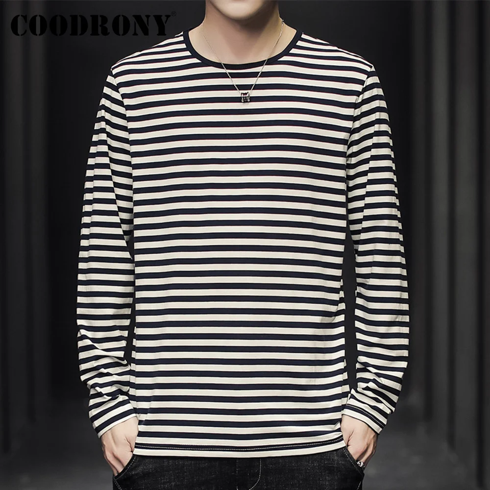 COODRONY Streewear Fashion O-Neck Men's Knitwear Cotton T-shirt Spring Summer Harajuku Casual Men Soft Long Sleeve Tshirts W5007