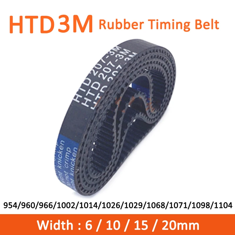 

1pc HTD3M Timing Belt 954/960/966/1002/1014/1026/1029/1068/1071/1098/1104mm Width 6/10/15/20mm Rubber Closed Synchronous Belt