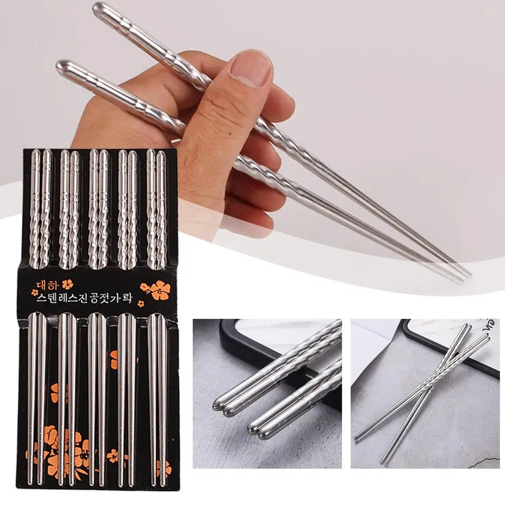 

22.5 Cm/8.86 In Kokovifyves Chopsticks 5 Pairs Metal Stainless Reusable Korean Chop Steel Sticks Chinese W8A0