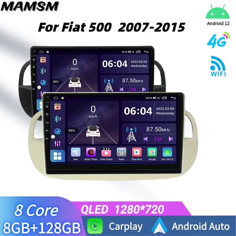 

9" Automotive Multimedia with Android Screen Player For Fiat 500 2007-2015 Car Radio Carplay Bluetooth Navigation GPS 2 Din