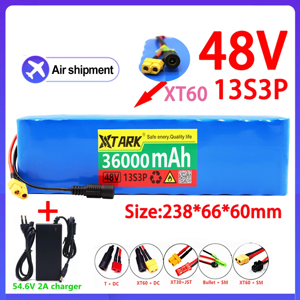 

48V 100Ah 1000W 13s3p 48V 18650 Li-Ion Battery Pack for 54.6V Electric Scooter with BMS 54.6V Charger and Backup Battery