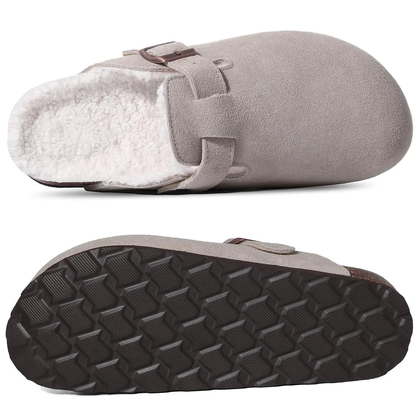 Pallene Fuzzy Fur Women Mules New Winter Warm Suede Fur Clogs Soft Cork Footbed House Slippers Indoor Short Plush Potato Shoes