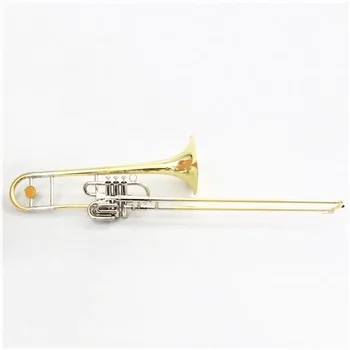 FTB-480 Tenor Trombone in Bb Key Dual Purpose Piston Brass and Gold Lacquer Trombone for Professional Performance Performance
